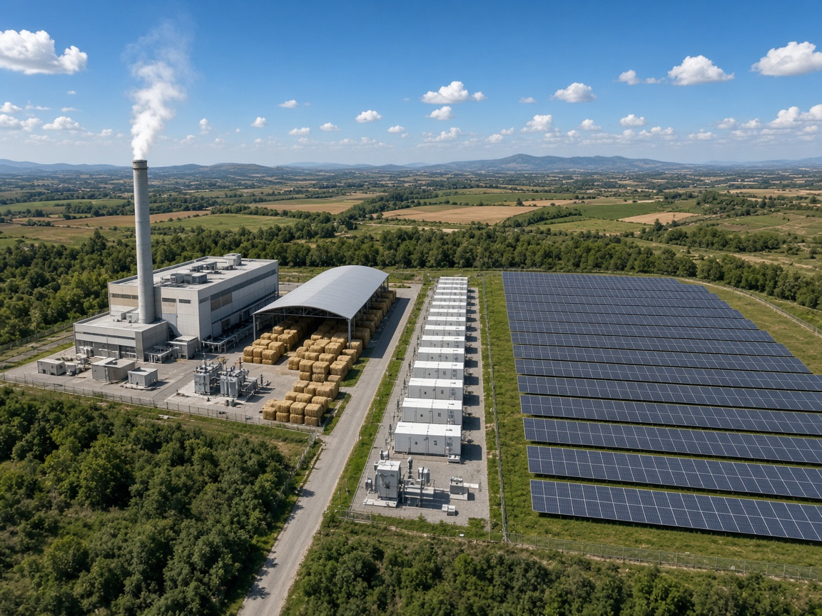 Biyokütle santrali ve güneş enerjisi sahasına entegre batarya depolama sistemi